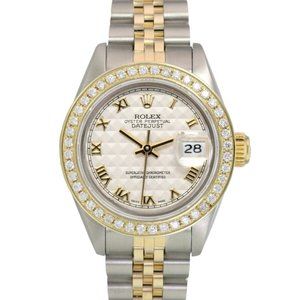 ROLEX DATEJUST CREAM PYRAMID ROMAN DIAL 18KY & STEEL JUBILEE TWOTONE WATCH 69173